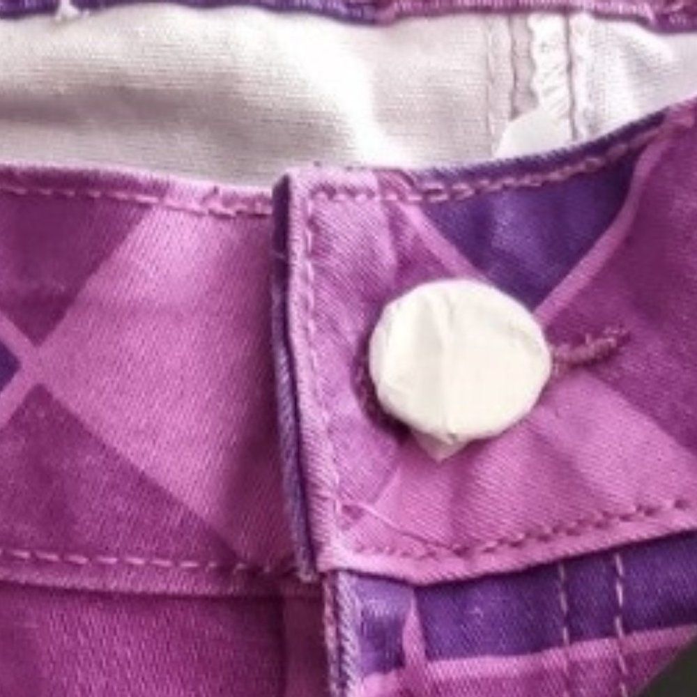 💥RETRO CHIC💥Dolls Kill American Bazi Checkered Flare Jeans in Purple/Plum/Pink - Picture 7 of 12